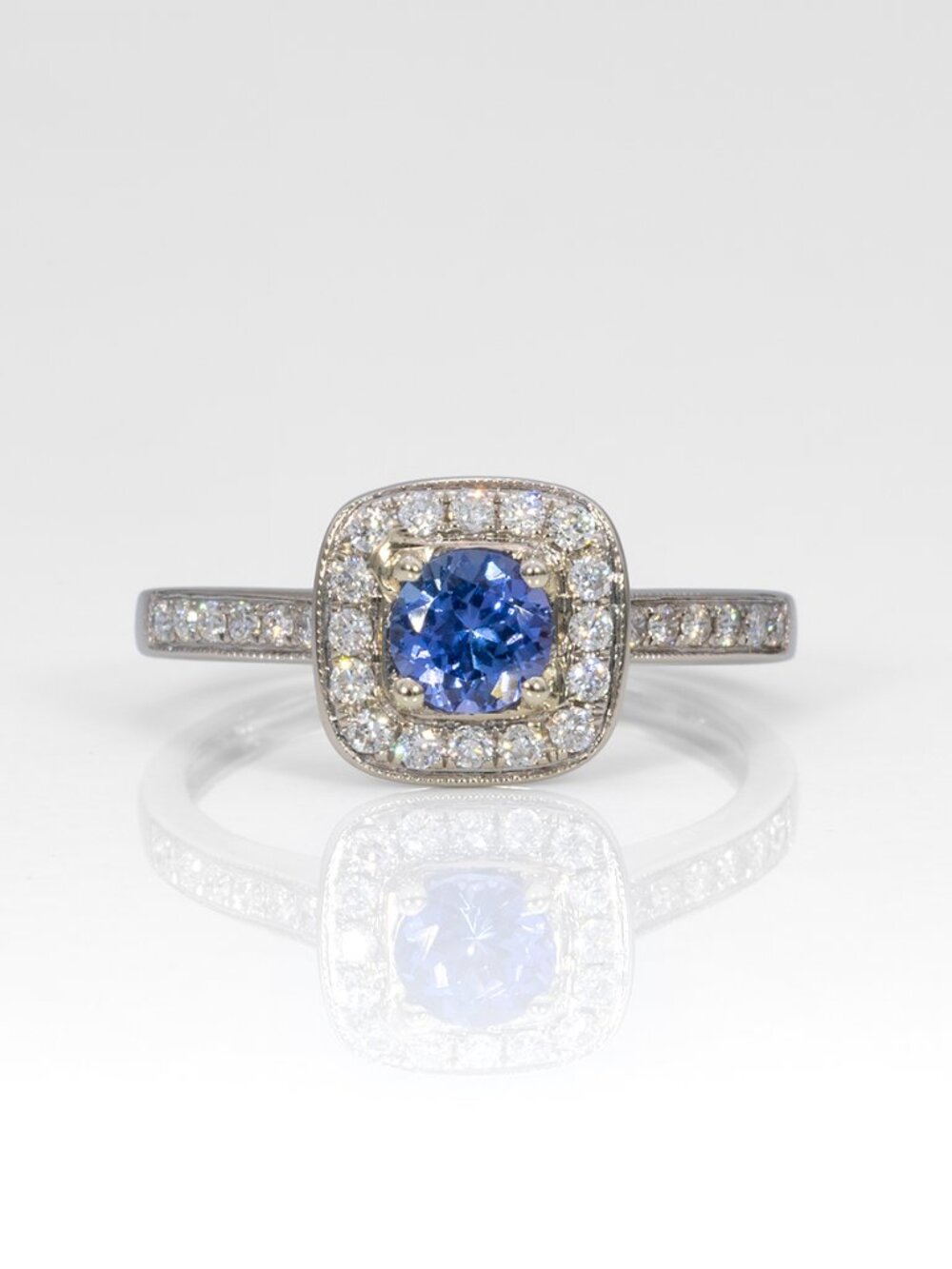 Estate 0.55Ct Tanzanite & Natural Diamond Accent Ring in Solid 14K White Gold